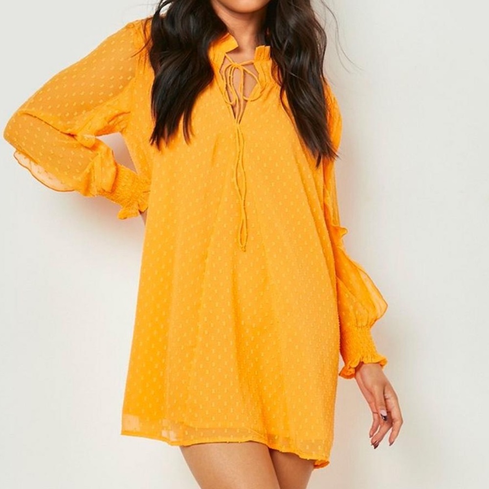 ORANGE SHIFT DRESS LONG SLEEVE